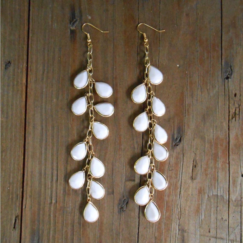 New White Dangle Earrings Long Dangle Earrings Statement Jewelry Drop Earrings